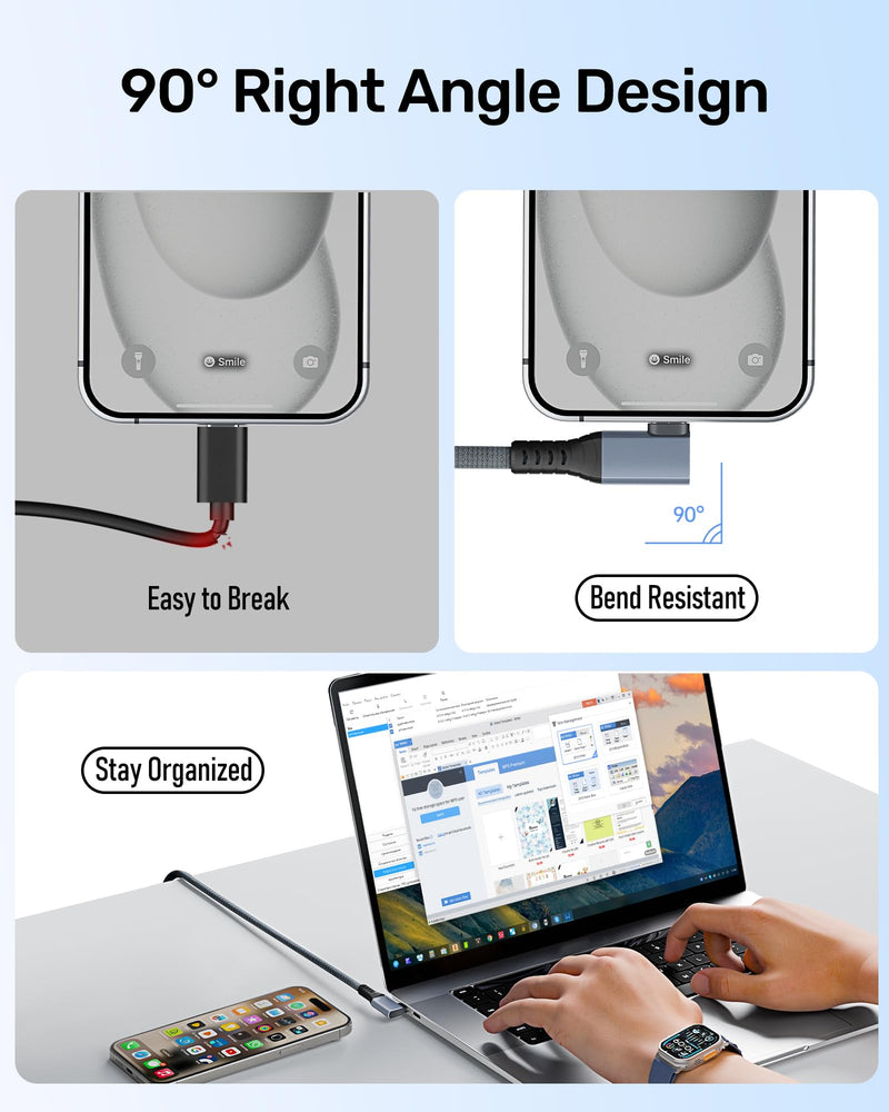 Certified USB 4 Cable Right Angle 3ft, (240W, 40Gbps, 8K Video), Compatible with Thunderbolt 4 USB-C to USB C for MacBook, iPad Pro, iPhone 15, Dock, Hub 3.3 FT