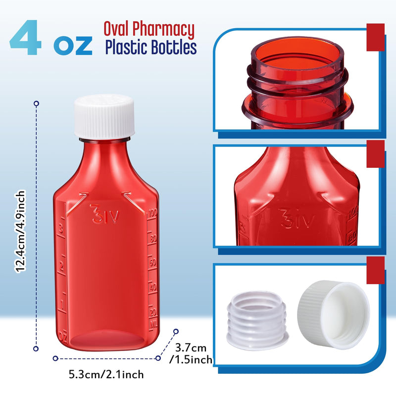 Reallnaive 20 Pcs 4 oz Liquid Medicine Bottle Oval Plastic Bottles Child Resistant Caps Medicine Bottle Adapter (Amber) Amber