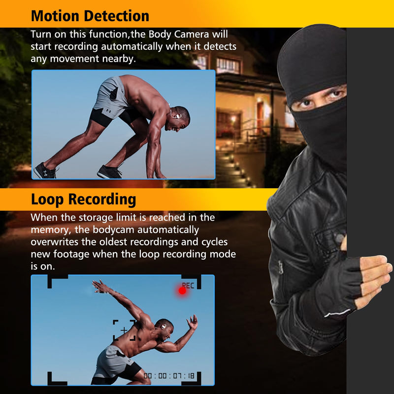 Body Camera with Audio and Video Recording: 1080P FHD Body Cam, 128GB Wearable Pocket Camera, Night Vision, 10HR Battery, 2.0" Screen Bodycam for Work, Outdoor, Travel, Fishing, Pet Walking