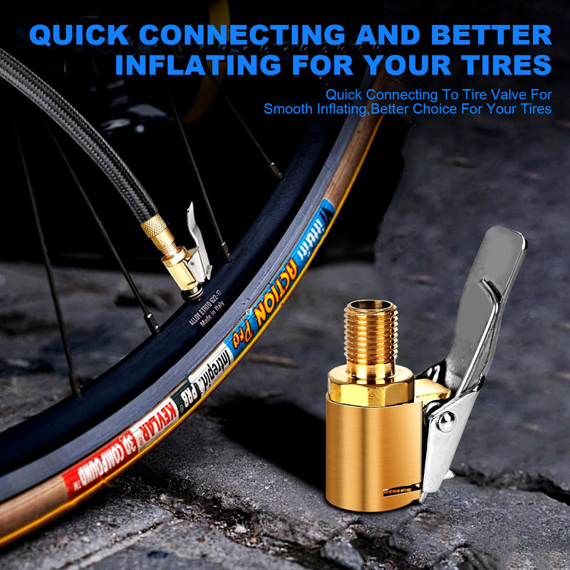 Suaika Brass Tire Inflation Hose Adapter, Locking Tire Air Chuck, Threaded Twist Connection Converts to Locking, No Leak Air Compressor Pump Clamps On Tire Chuck with Tire Valve Tire Nozzle 2pcs