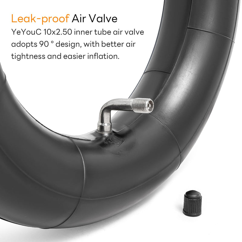 Heavy Duty 10x2.50 Thicker 40% Butyl Inner Tube with CR202 90° Bent Valve Stem, 10 Inch Smart Self Balancing Electric Scooter Tire Tube Fit for 36v 48v 400w 500w 800w Hub Motor (Pack of 2)