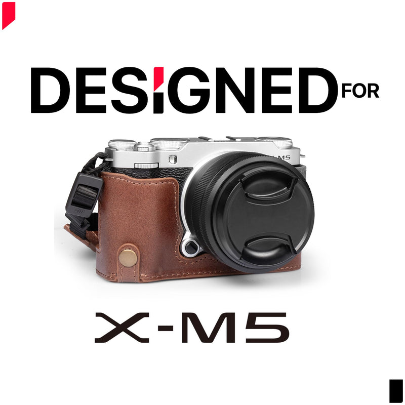 MegaGear Genuine Leather Half Camera Case Compatible with Fujifilm X-M5 Black