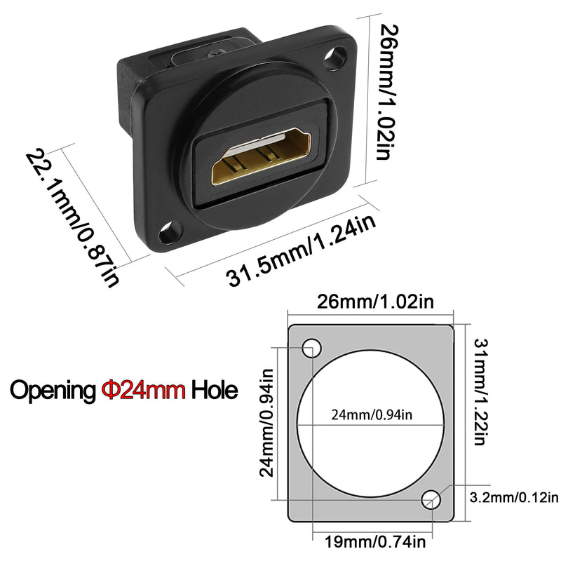 QIANRENON 4K HDMI Panel Mount Adapter Coupler HDMI 1.4 Female to Female Straight Through Connector HDMI1.4 HD Mounting Socket, XLR Panel/D Panel Mount, for HDTV Notebook PC Monitor Project