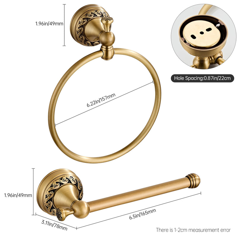 Antique Brass Toilet Paper Holder Hand Towel Ring, Brass Bathroom Accessories Set Towel Holder Toilet Paper Roll Holder, Antique Farmhouse Bathroom Hardware 2 Pieces Set Wall Mount Bronze Antique Brass