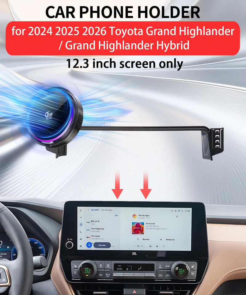 25W Car Mount Charger for Toyota Grand Highlander/Hybrid 12.3-inch | 2024-2026 Toyota Grand Highlander/Grand Highlander Hybrid Qi2.2 25W MagSafe Fast Charging Cell Phone Holder, with Cooling Fan
