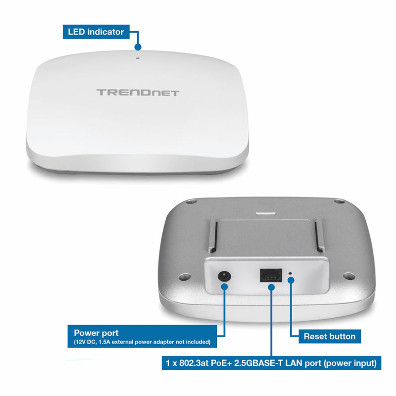 TRENDnet AX3000 Dual Band WiFi 6 PoE+ Access Point, TEW-923DAP, 1 x 2.5GBASE-T PoE+ LAN Port, OFDMA and MU-MIMO Technology, 2402Mbps (5Ghz), 573Mbps (2.4Ghz), WPA3 Ecryption, White