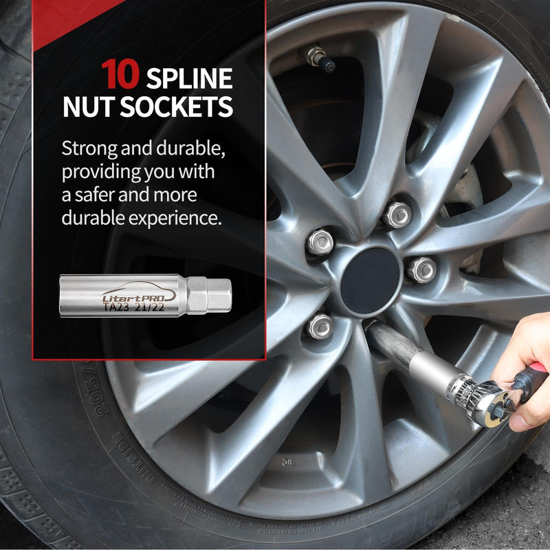 42CRMO 10 Spline Lug Nut Key Replacement for TA20-17/19, TA20-19/21 and TA23-21/22, Compatible with Bimecc 10-Spline Lug Nut and Lug Bolts,Thickened Sleeve Outer Wall Size 3PC 3