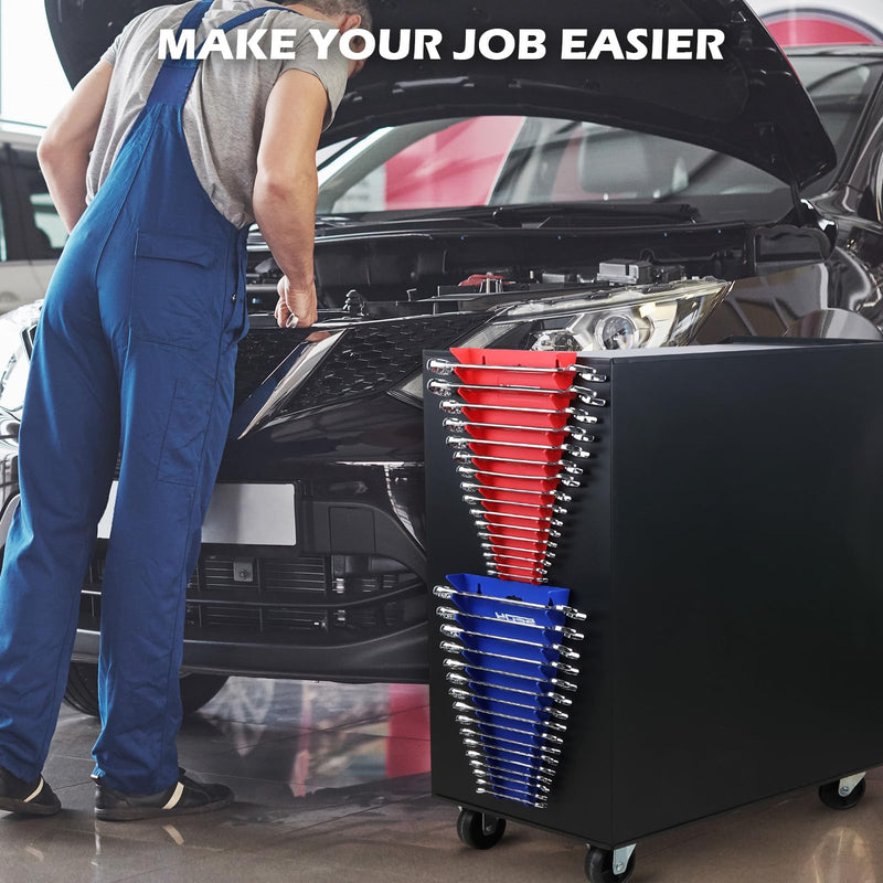 2-Pack Magnetic Wrench Organizer, 32-Slot Premium Wrench Rack Holder Tool Trays for Toolboxes Drawer Storage, SAE (1/4" - 1-1/16") & Metric (6mm - 24mm) 2PCS--32 Slot