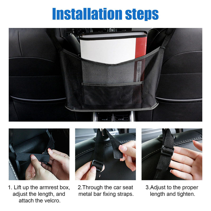 Ziciner Car Net Pocket Handbag Holder, Organizer Mesh Bag Between Two Seat, Driver Storage Netting Pouch for Handbag Purse, Barrier of Backseat Pet Kids, Car Accessories for Women Men (Black) Black