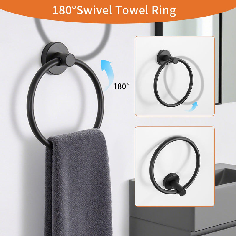 5-Piece Matte Black Bathroom Hardware Set, Towel Racks Set for Bathroom SUS304 Stainless Steel Toilet Paper Holder Wall Mounted, 24 Inch Modern Bathroom Accessories Kit A-24 Matte Black