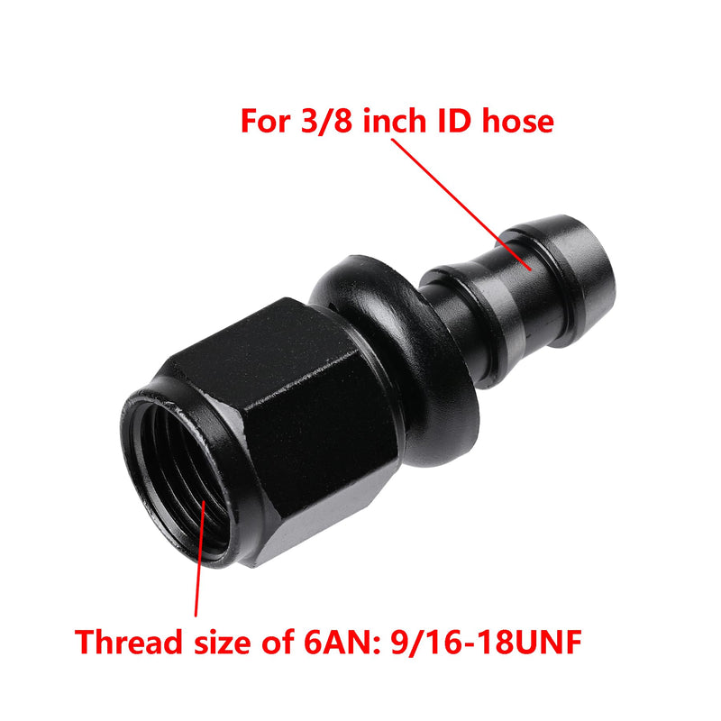 Ucreative 6AN Straight Push Lock Hose Fitting End Black 2PCS