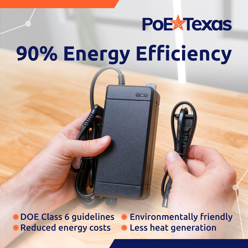 PoE Texas 48 Volt 120 Watt DC Power Supply with Wall Mount Tabs - Compatible with Power Over Ethernet Injectors, Switches, and Other Applications - 100-240V AC Input - 5.5X 2.1mm DC Barrel Connector 48V 120W