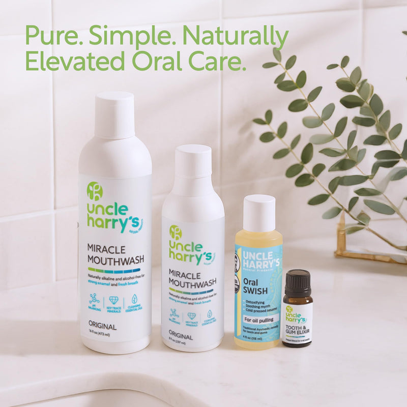 Uncle Harry's Natural Alkalizing Miracle Mouthwash | Adult & Kids Mouthwash for Bad Breath | pH Balanced Oral Care Mouth Wash & Mouth Rinse (16 fl oz) 16 Fl Oz