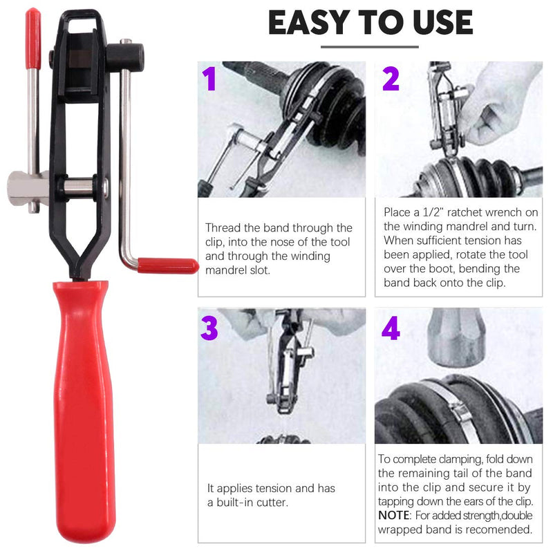 Swpeet CV Joint Boot Clamp Pliers Kit - 10Pcs Ear Boot Tie Pliers, Car Band Tool Kit, Automotive Hose Axle Plier for Most Cars 10Pcs CV Boot Clamp + Pliers Kit