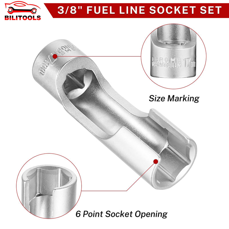 BILITOOLS Diesel Injector Fuel Line Socket Wrench Set, 3/8" Drive 10-19mm, for Thermo Switches, EGT Sensors, and Fuel Lines, Fastener on Bent Pipes, CRV