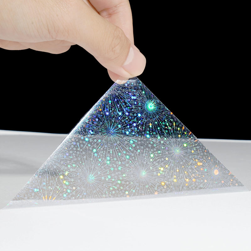 Fireworks Pattern Holographic Sticker Paper Self Adhesive Holographic Window Film Iridescent Clear Contact Paper Transparent Glitter Laminate Sheets Vinyl Film for Book Card DIY Pictures