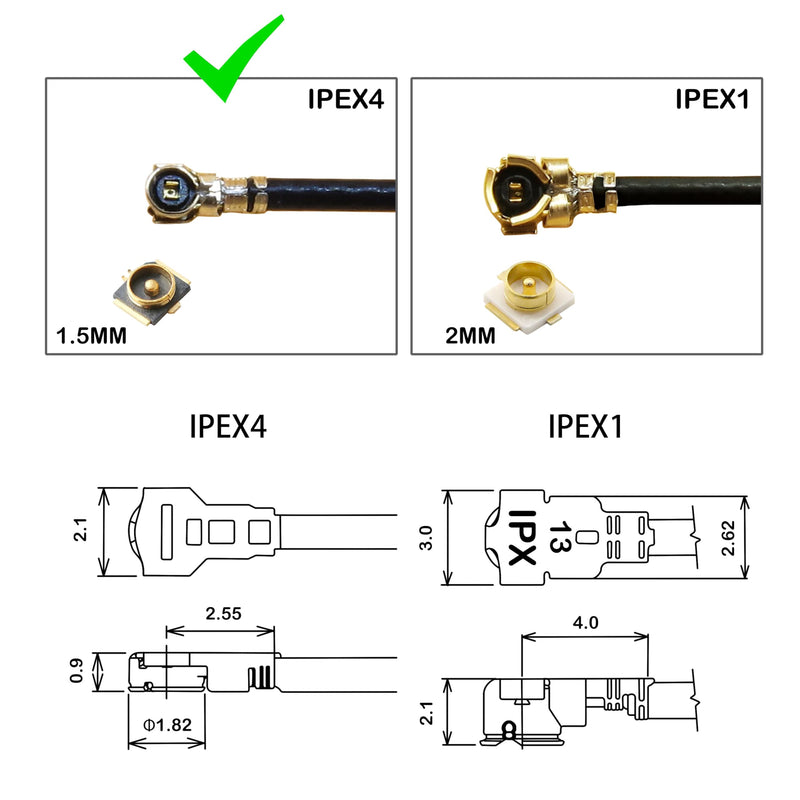 WiFi Bluetooth Antenna 2 Pack & Pigtail 2 Pack, 5Ghz 2.4Ghz M.2 NGFF WiFi Card Antenna 5dBi, 8-Inch RP SMA-Female to IPEX4/MHF4 Cable WiFi Antenna Kit for M.2 NGFF WiFi Card