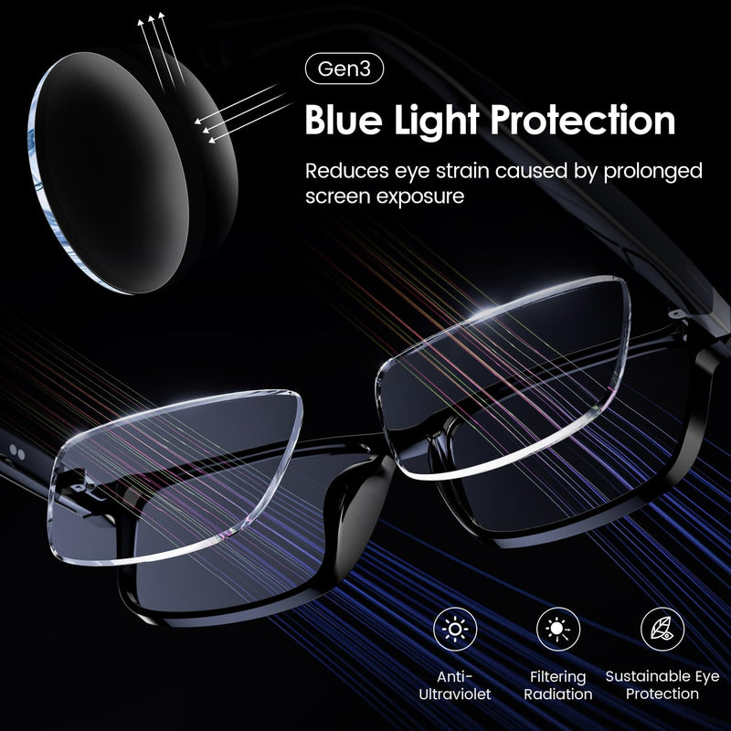 Gen3 Smart Translation Glasses – Bluetooth Glasses with Dual Temples (Bluetooth+Standard), Real-Time AI Interpreter, Touch Control, Voice Assistant – Lightweight for Travel, Work, Business Black Gen3 Glasses Set