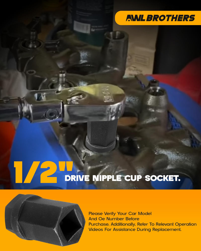 6.0L Diesel Nipple Cup Socket Kit High Pressure Oil Rail Ball Tube Repair with 1/2" Drive Socket for Ford 6.0L Diesel Engines 2003-2010