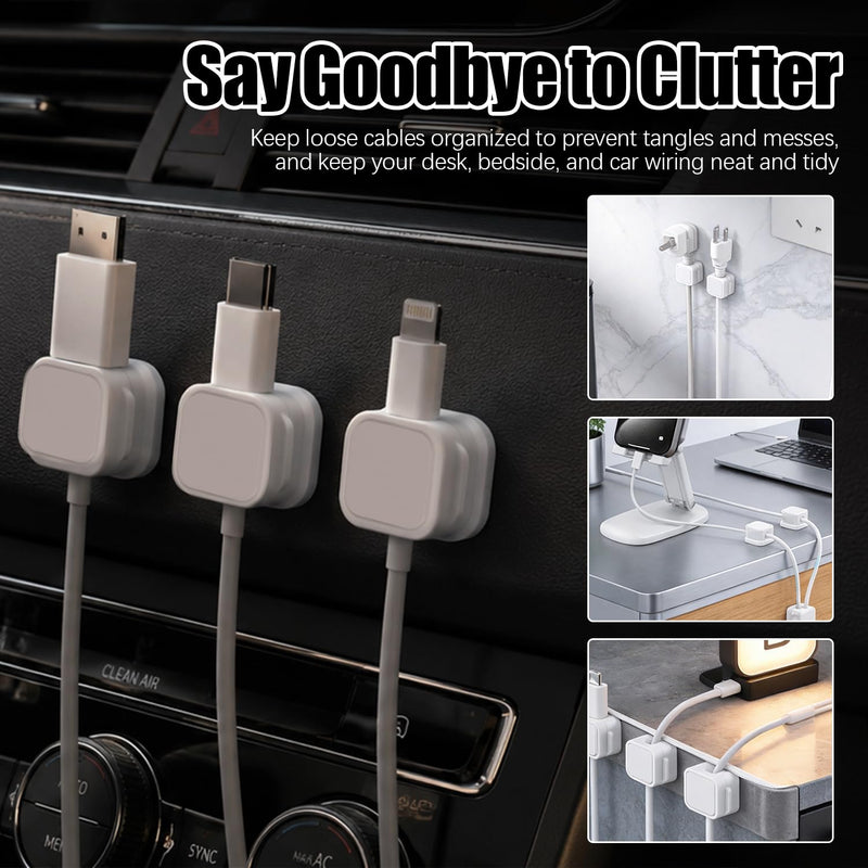 10 Pack Cord Organizer Clips, Desk Cable Holder for USB, Charging, Data and Phone Cables, Rotatable Clip Adhesive Wire Management for Office, Home, Nightstand 10 Pack white
