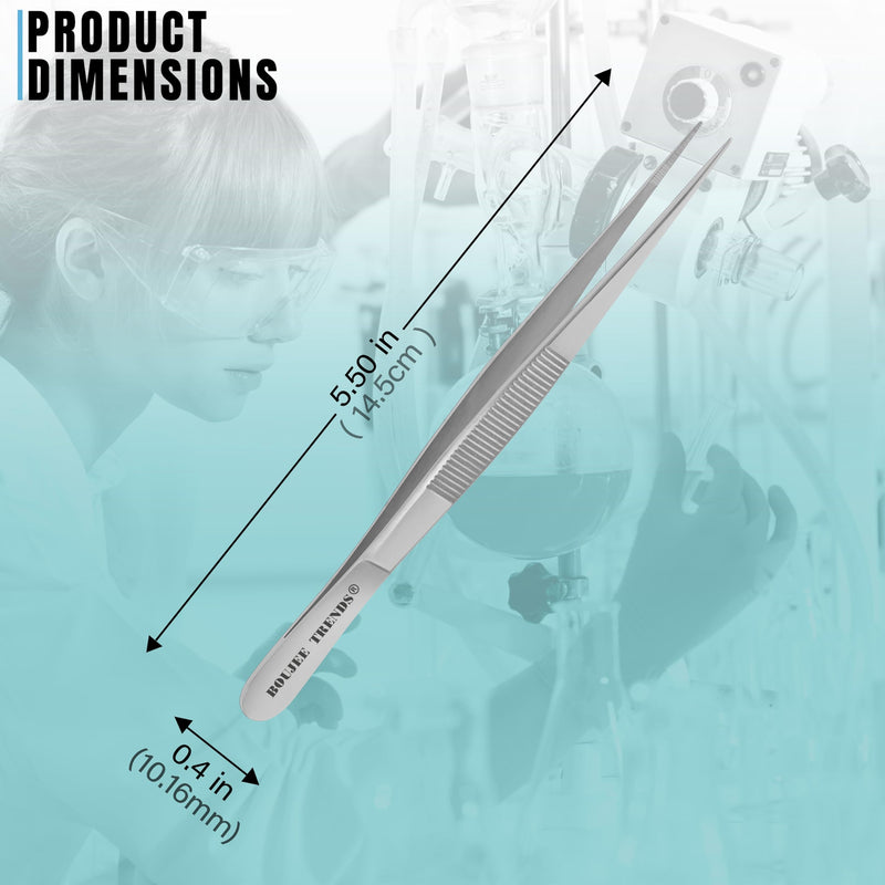 Stainless Steel High Precision Dressing Tweezers Forceps with Fine Strong Straight Serrated Point to use Engineer Labware for Scientific Art Craft Multipurpose Use (6 Inch) 6 Inch