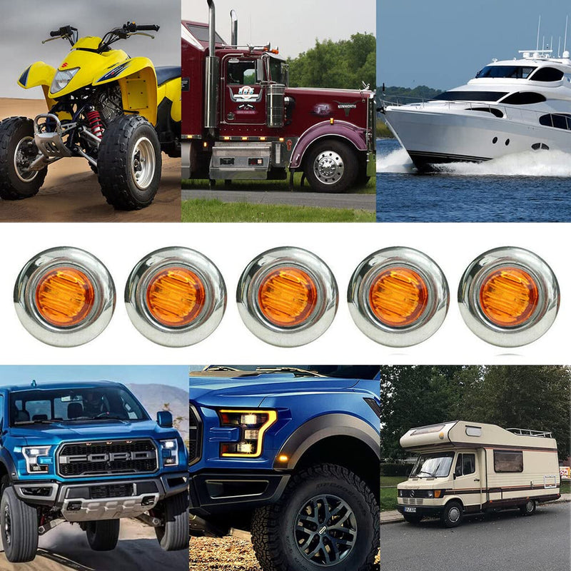 20PCS 3/4" Amber Round LED Side Marker Lights, 12V Trailer Clearance Lights with Chrome Grommets for Trailer Truck Car RV ATV