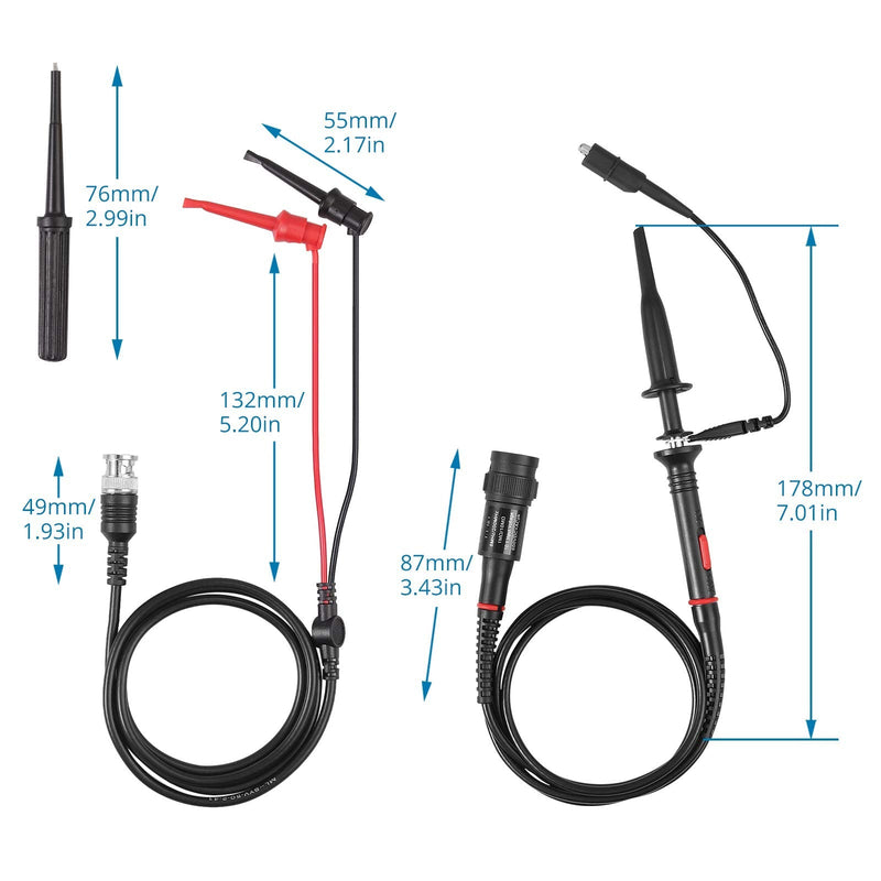 Proster 200Mhz Oscilloscope Probe Clip Scope Test BNC End Probe P2200 10X/1X Black with BNC to Mini Grabber 200Mhz Oscilloscope Probes