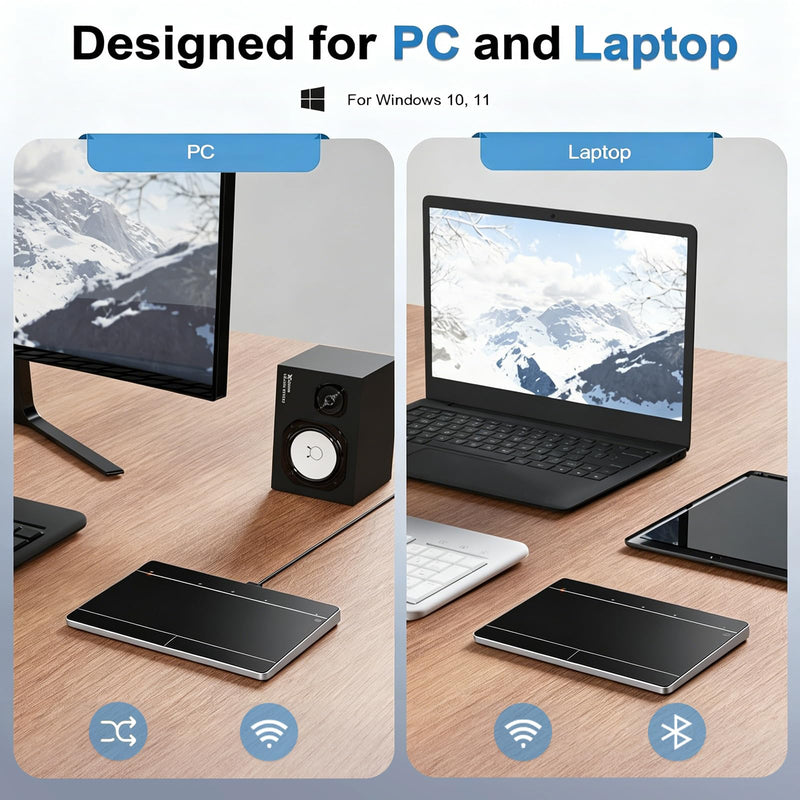 Wireless Bluetooth Trackpad for Windows 10/11, Supports 3 Connection Modes, High-Precision Multi-Gesture Touchpad, Compatible with PC Laptop Computer Black