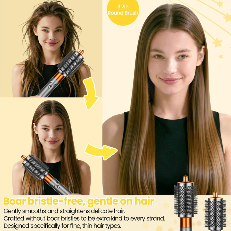 Large Round Volumizing Brush for Dyson Airwrap HS01/05/08 | Round Brush Attachment for Dry Smooth Volumize and Styling Hair gold