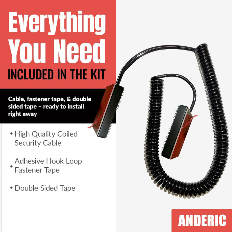  [AUSTRALIA] - Universal Coiled Security Cable Bulk Pricing Available - Remote Control Tether Security Cable Leash with Hook and Loop Fastener Tape and Double-Sided Tape - Anderic - CBL02