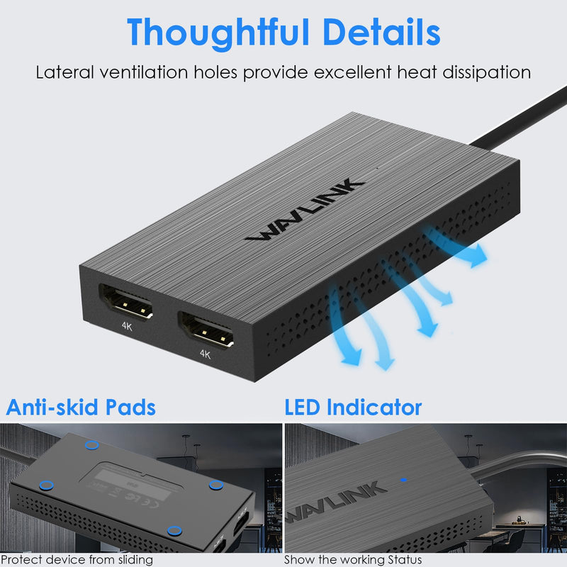 WAVLINK USB 3.0 or USB C to Dual HDMI 4K@60hz Splitter Extended Display for Dual Monitor, Displaylink Adapter Two HDMI 4K 60Hz for Apple Mac M1-M5/Macbook Neo or Windows 10/11,Driver Required 4K60Hz