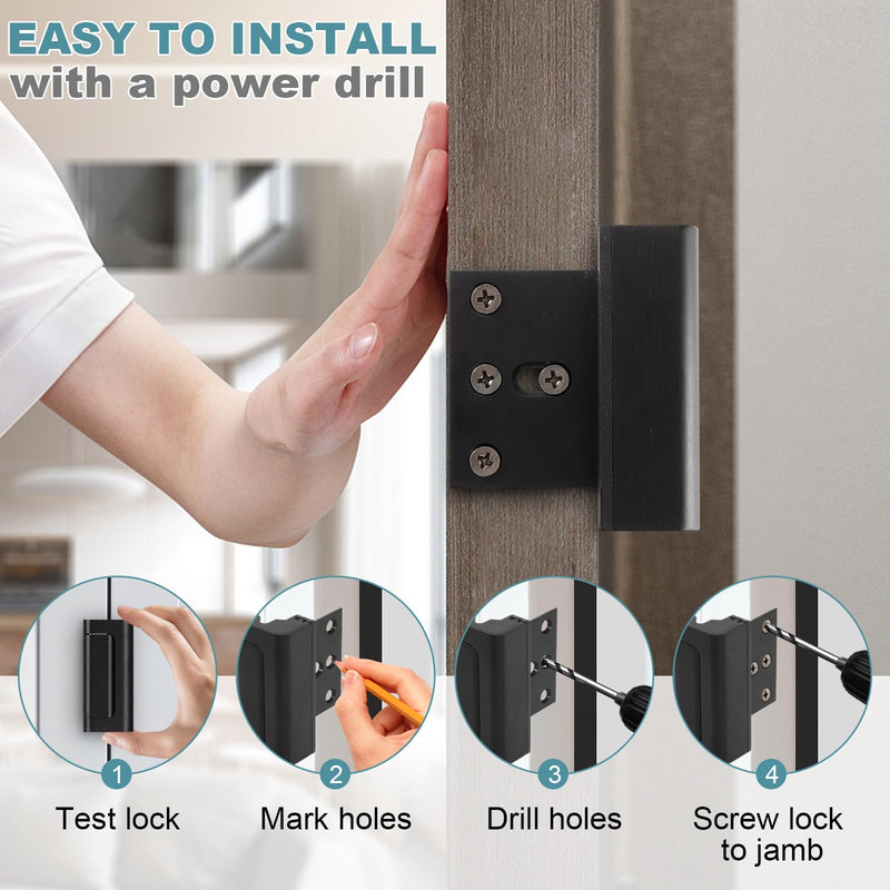 2 Pack Door Reinforcement Lock for Home Security Door Lock Child Night Lock Black Door Locks Proof Tamper Resistant Easy to Install Door Latch Device Aluminum Construction Withstand 800 lbs | Childproof Door Lock; Prevent Kick In Entry; Block Outside O...