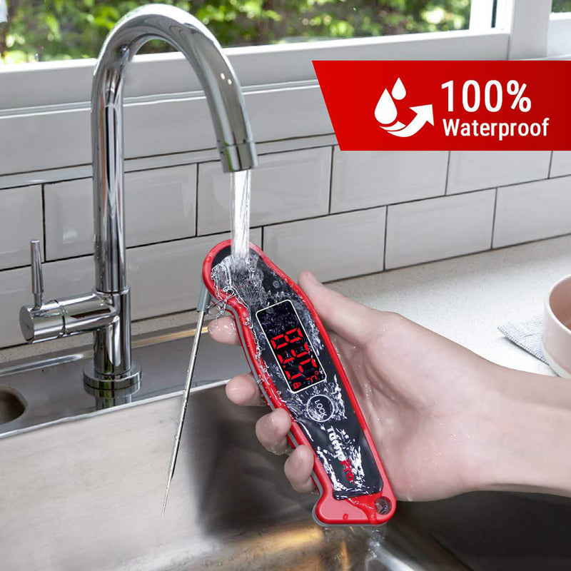 TempPro TP19 Waterproof Digital Meat Thermometer for Grilling with Ambidextrous Backlit & Thermocouple Instant Read Kitchen Cooking Food Thermometer for Candy Oil BBQ Smoker (Previously ThermoPro) Bright Red