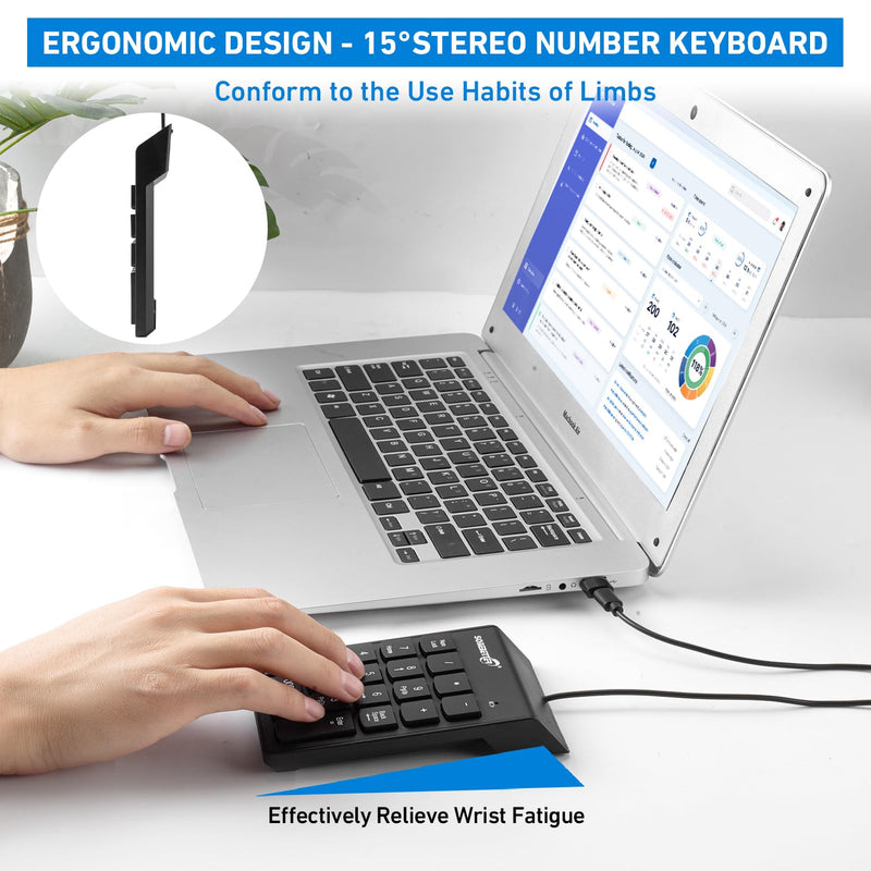 Type C Number Pad, USB 19 Keys Mini Number Keyboard Plug & Play Financial Accounting Numpad Office Home Portable Slim Numeric Keypad for Laptop Phone PC Tablet Notebook (Black) Black