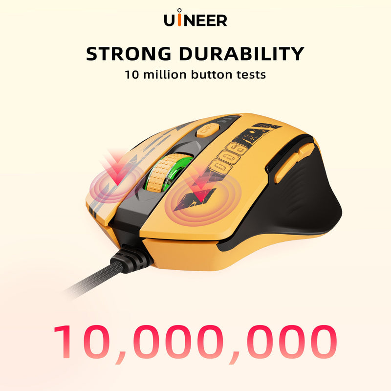 Uineer Wired Gaming Mouse, USB-A Mouse with 6 Programmable Buttons | Adjustable DPI up to 7200 ,RGB Lighting, ,Ergonomic Grip, Plug and Play for PC Gaming, Office, Laptop
