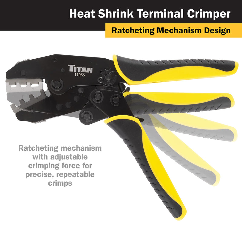 Titan 11955 Ratcheting Heat Shrink Terminal Crimper Quick Change with Heat Shrink Jaw