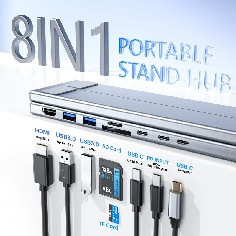 Laptop Docking Station Stand with 4K HDMI, 8 in 1 USB C Hub PD 100W/ USB 3.0/ TF/SD Card Reader, Tablet Dock Station for MacBook Pro/Air, Dell, HP, Lenovo ThinkPad, Dell, HP, ASUS, Chromebook M57