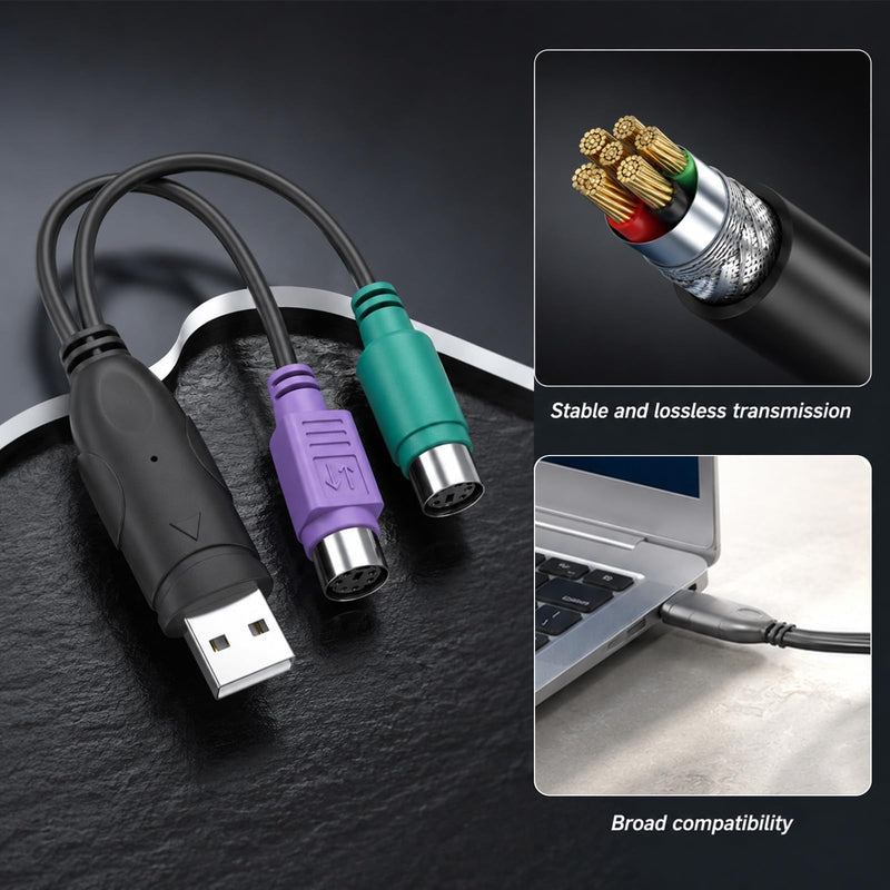PS2 to USB Adapter PS/2 to USB Adapter Converter | Passive USB to PS2 Adapter for PC Laptop USB Male to Dual PS/2(Mini-DIN 6-pin) Female Cable for Keyboard and Mouse