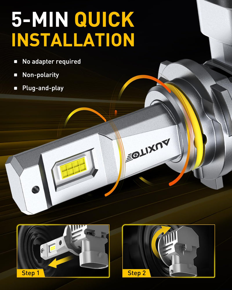 AUXITO 9005 LED Bulbs HB3 Light 6500K Daylight White Ultra-Bright, 60W Fanless Fog Light Bulb,True 1:1 Size, Plug-N-Play, Pack of 2 9005/HB3