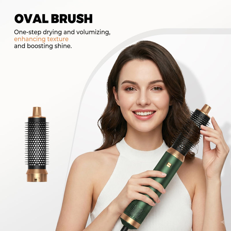 OKWRAP 5 in 1 Hair Styler Airbrush 5 in 1 Hairstyler 1000W Air Styler | Hair Styler Hot Air Styler with Ionic Air Curler, Hair Dryer, Hot Air Brushes for Drying, Curl, Straight, Volumise and Smooth Green Gold