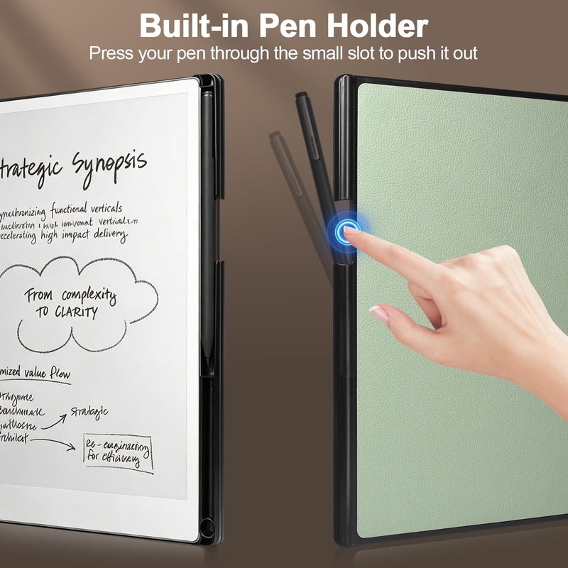 Caweet Stand Case for Remarkable Paper Pure 10.3" 2026, Green | Foldable Kickstand PU Leather Hard Back Shell Auto Sleep/Wake Cover with Pen Holder and Hand Strap