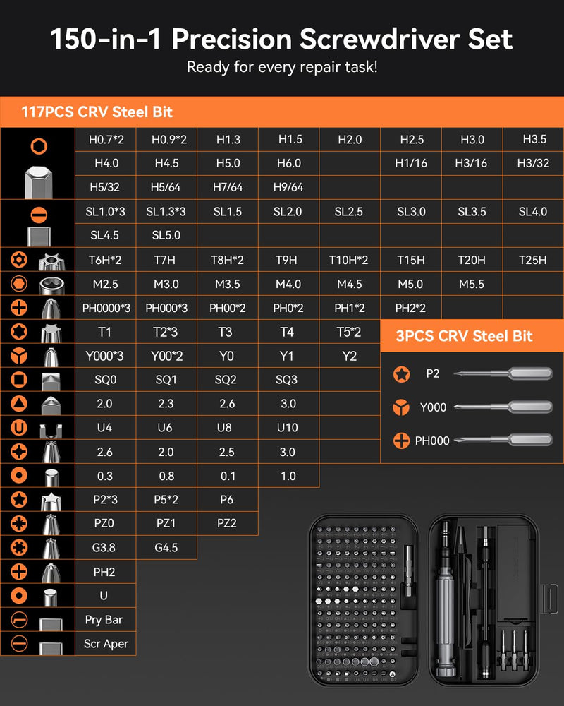 LIFEGOO Precision Screwdriver Set, 150 in 1 Magnetic Screwdriver Set with mini built-in box, Repair Tool Kit for Computer, Laptop, iPhone, Macbook, PC, PS5, Xbox Controller, RC, Jewelers, Glasses