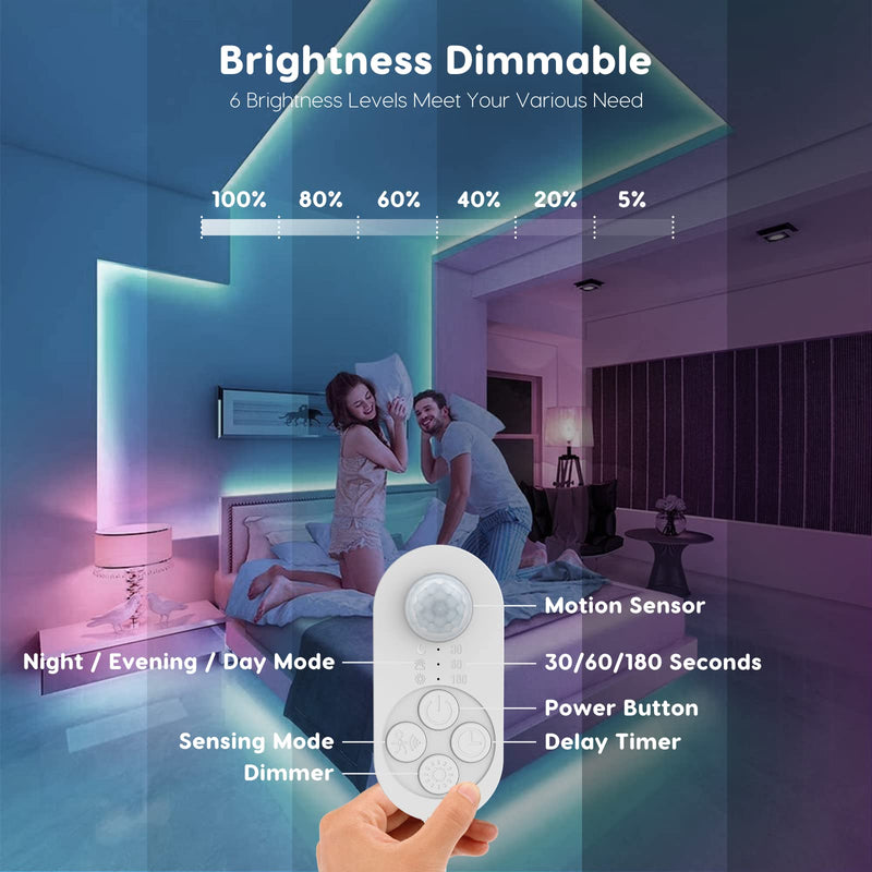 Dual Sensor Stair Lights Indoor, Motion Activated Plug-in Step Light Strip Indoor with Dimmer, Delay Timer for Stairway (Warm White 3000K (32.8FT Light Strip), Power Adapter (3.28FT Cable)) Power Adapter (3.28FT Cable)