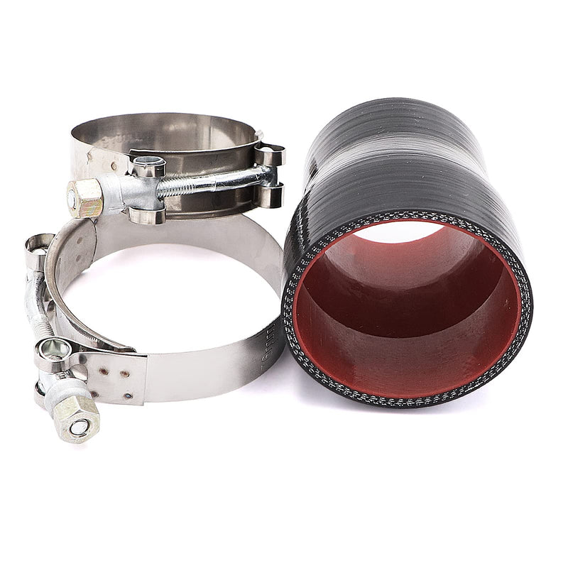 ID 2 to 2-1/2 inches Black Silicone Reducer Coupler with 2 T-Bolt Clamps 4 Layers of Polyester Reinforcement Suitable High Level Turbo Pipe ID2"-2.5"