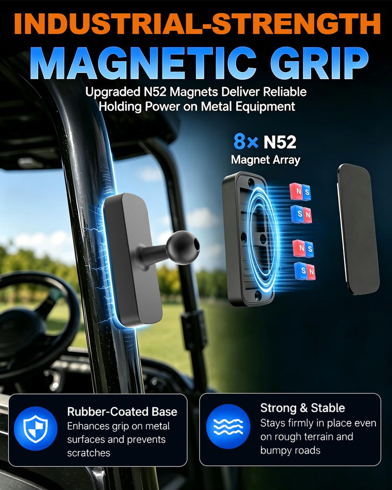 Magnetic Phone Mount for Metal Surfaces with 360° Adjustable Arm | Strong N52 magnetic base with 360° adjustment for secure hands-free phone viewing on vehicles and metal surfaces.