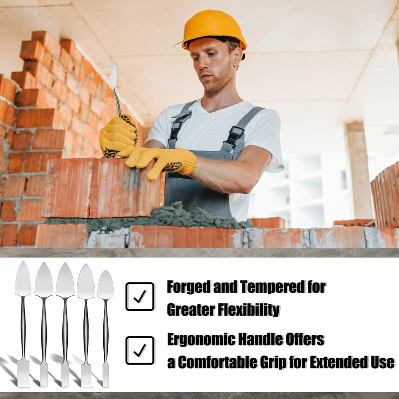 5 Pcs 1'' 3/8" 1/2" 5/8" 3/4" Trowel and Square Masonry Tools Forged Steel Trowel Concrete Tool Ornamental Stucco Masonry Plaster Spatula for Glazing, Patch Work, Plaster, and Archeology 1'' 3/8" 1/2" 5/8" 3/4"