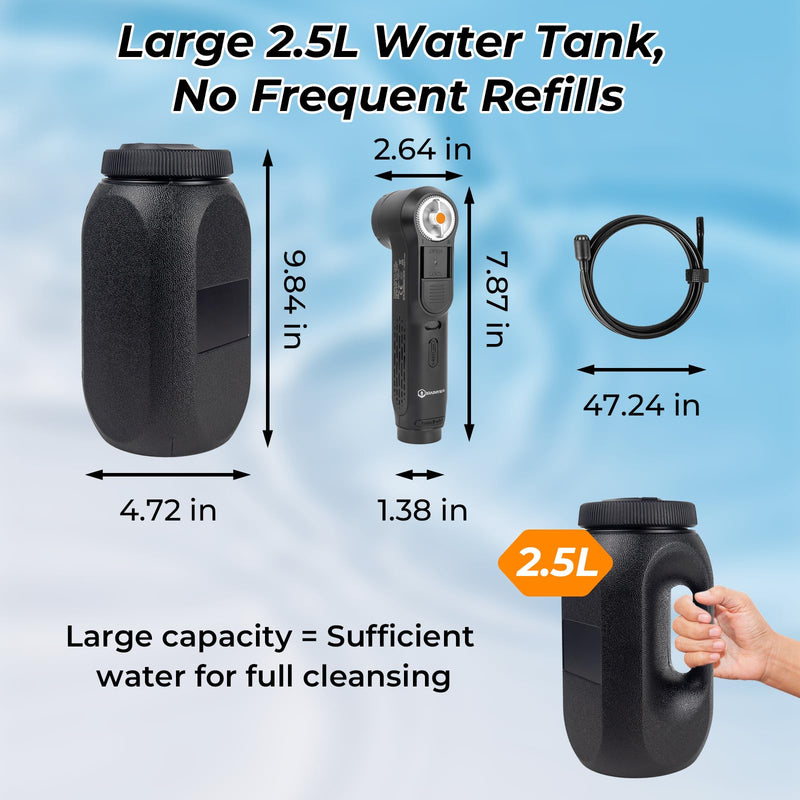 Portable Bidet for Travel, 1600mAh Electric Handheld Bidet with 2.5L Tank Black