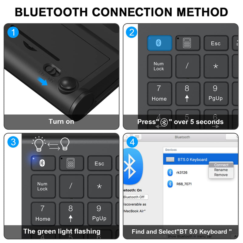 cimetech Bluetooth Number Pad, Wireless Numeric Keypad Numpad, 22 Keys Portable Mini Financial Accounting Keyboard for Laptop Notebook, Desktop, Surface Pro, PC BT-Black