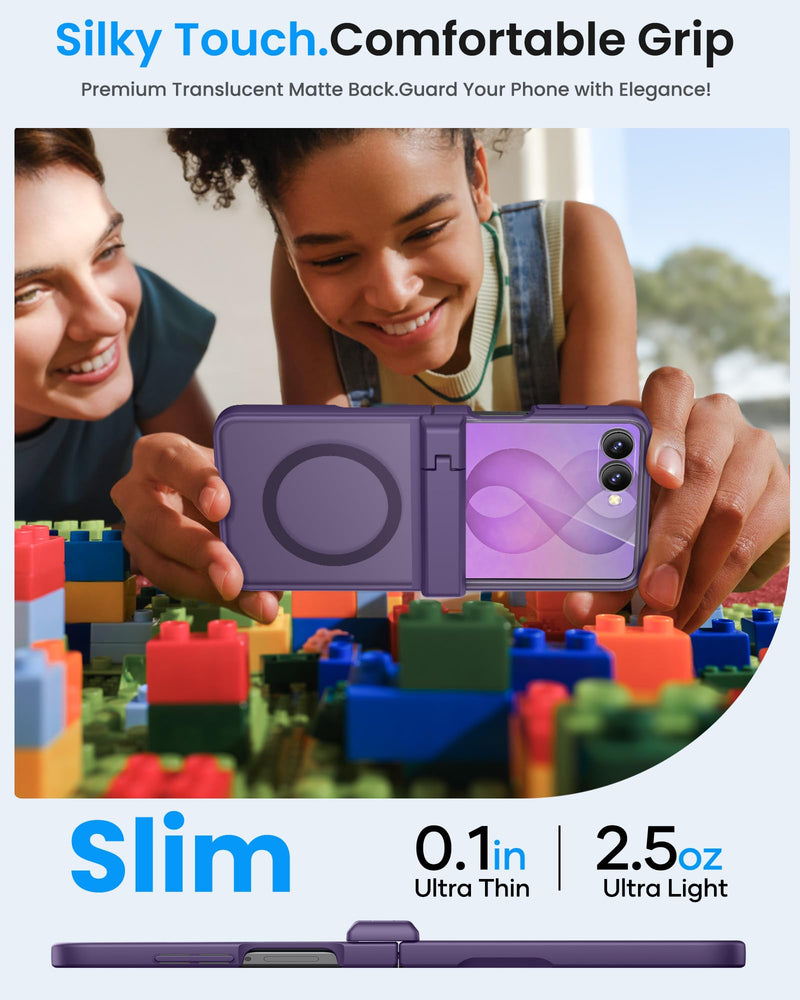 BXYJY for Samsung Galaxy Z Flip 8 Case with Stand, Fit for MagSafe, Purple | Hinge Protector, Outer Screen Protector, Magnetic Slim Translucent Rugged Women Men Protective Phone Case for Samsung Z Flip8 Dark Purple Galaxy Z Flip8