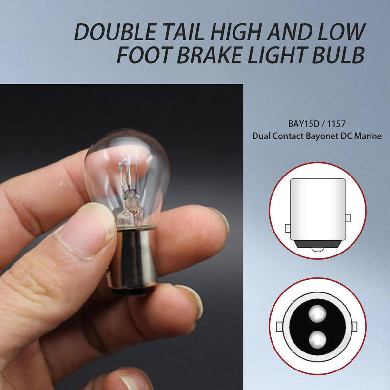 Pack-10 Car 1157 Brake Light Bulb, P21/5W BAY15D Dual Contact High and Low Leg Energy Saving Halogen Lamp Replacement, Shock-resistant Anti-glare Light Bulb, Universal for Car Trucks (White) 10 PCS White
